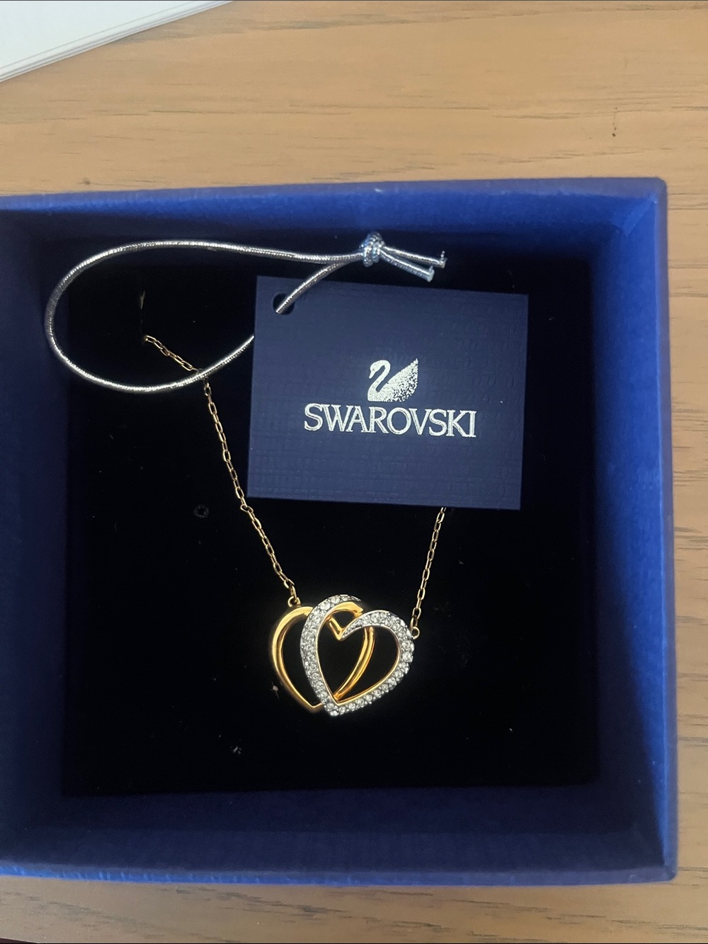 Swarovski Gold Double Heart Pendant Necklace with Clear Crystals